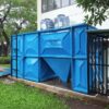 Foto komponen IPAL MBG yang menampilkan sistem pengolahan air limbah dari grease trap, bak ekualisasi, aerasi, hingga biofilter