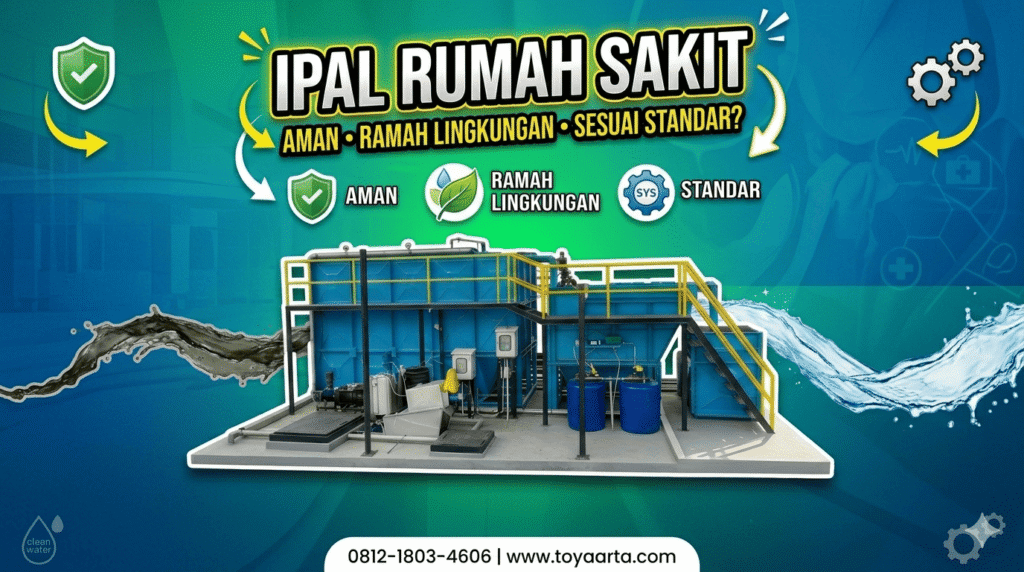 Proses desinfeksi IPAL rumah sakit menggunakan sistem ultraviolet dan chlorination untuk mengolah limbah medis