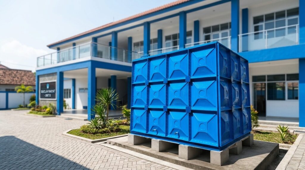 Fabrikasi Panel Tank Sekolah Rakyat untuk penyimpanan air bersih berkualitas.