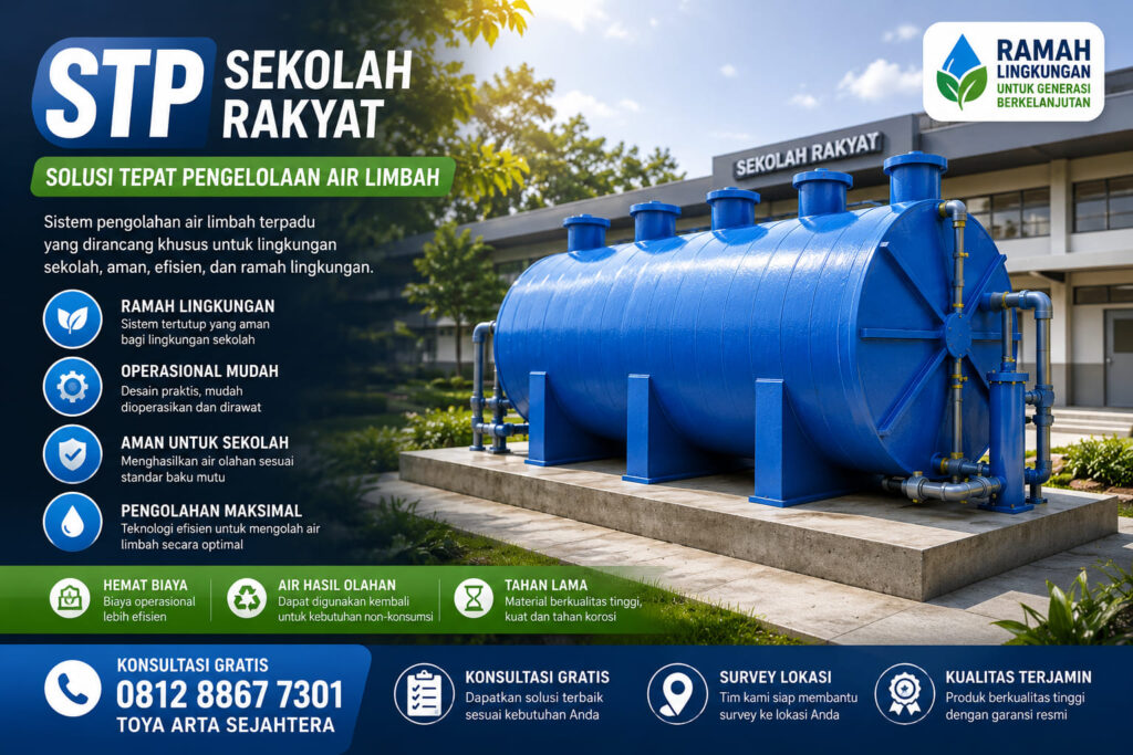 Komponen STP sekolah rakyat menggunakan tangki fiberglass berkualitas untuk sistem pengolahan air limbah yang efisien dan ramah lingkungan.