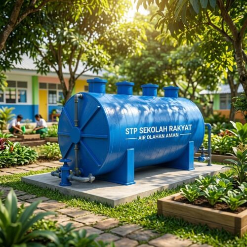 Penerapan STP Sekolah Rakyat menggunakan tangki fiberglass untuk pengolahan air limbah domestik.